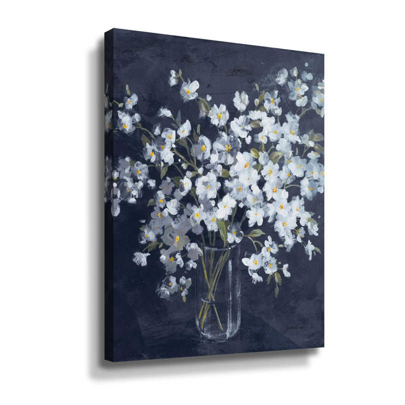 Elegant White Flower Bouquet on Dark Background - Oil Painting Decor