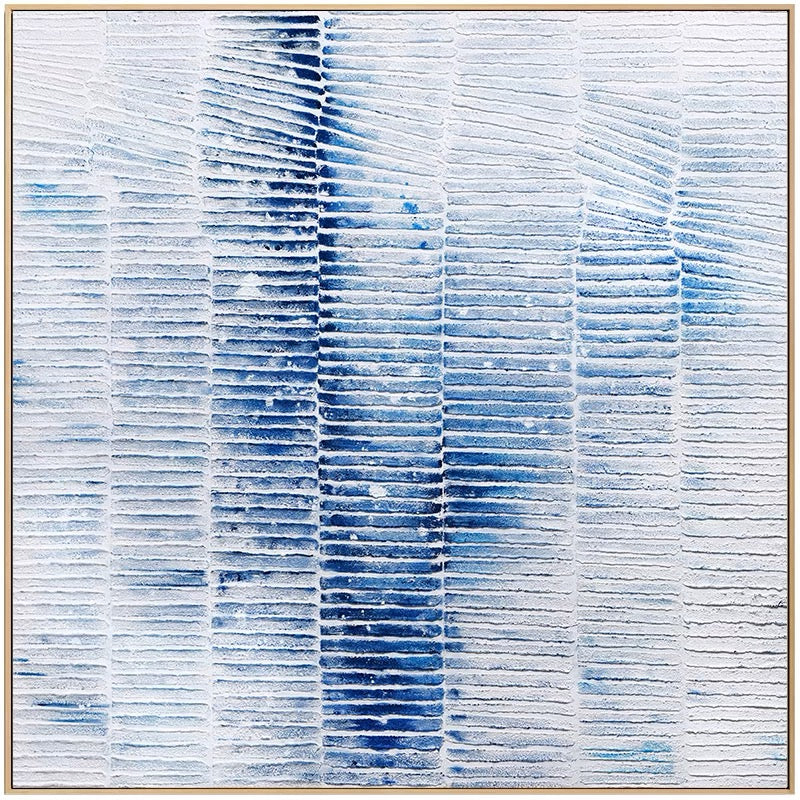 Icy Blue Abstract Oil Painting with Textured Patterns for Modern Home Decor
