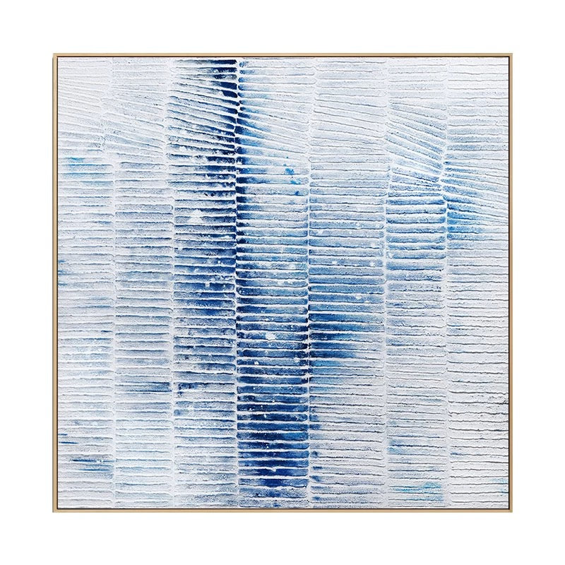 Icy Blue Abstract Oil Painting with Textured Patterns for Modern Home Decor