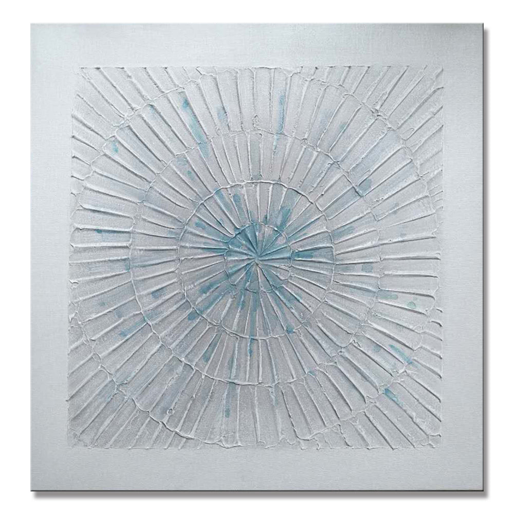 Elegant Abstract Oil Painting of Fireworks in Soft Blue and White Tones