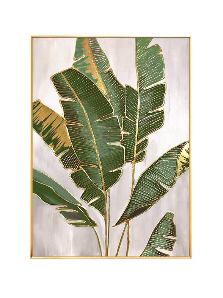 Gold Palm Leaves California Style Abstract Oil Painting