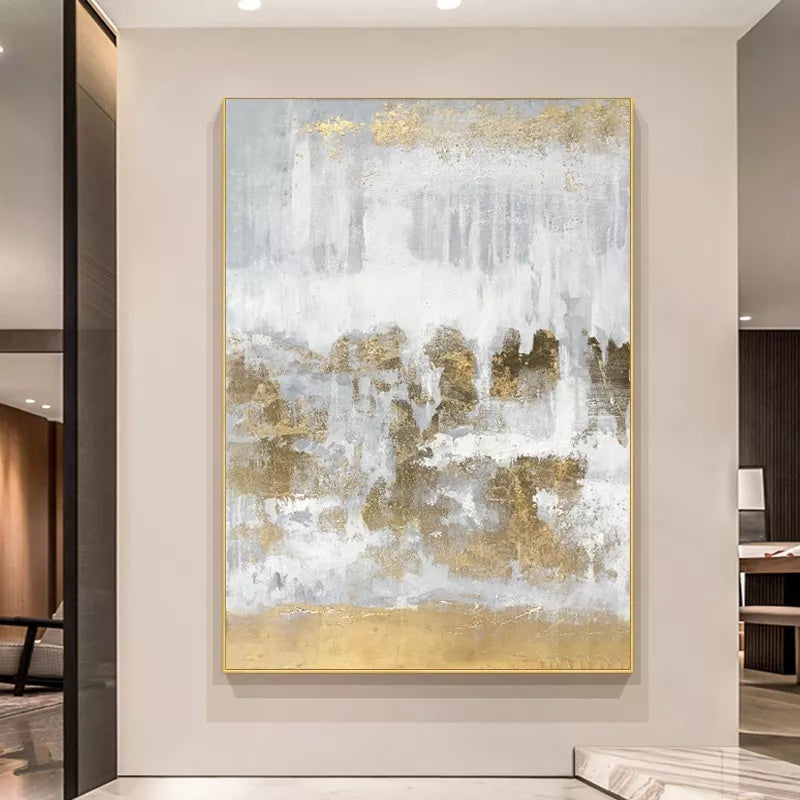 Serene Abstract Oil Painting with Golden Accents for Modern Home Decor
