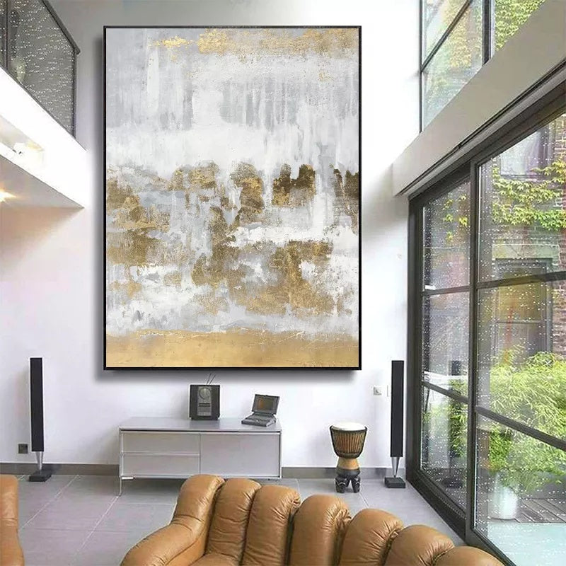 Serene Abstract Oil Painting with Golden Accents for Modern Home Decor