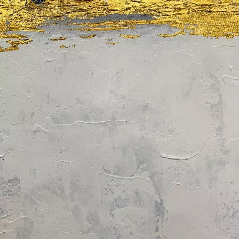 Serene Coastal Abstraction with Gold Accents for Elegant Home Decor