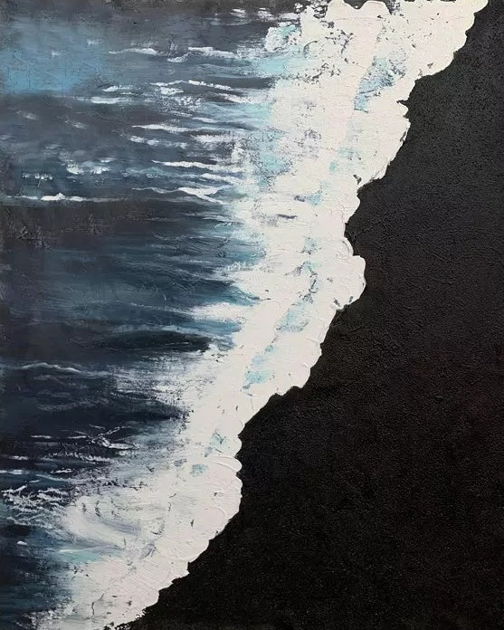 Ocean Waves at the Seaside - Abstract Oil Painting for Coastal Home Décor