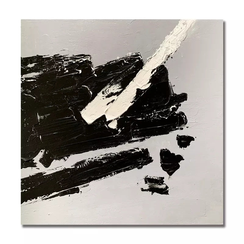 Modern Abstract Oil Painting in Black and White - Striking Minimalist Art