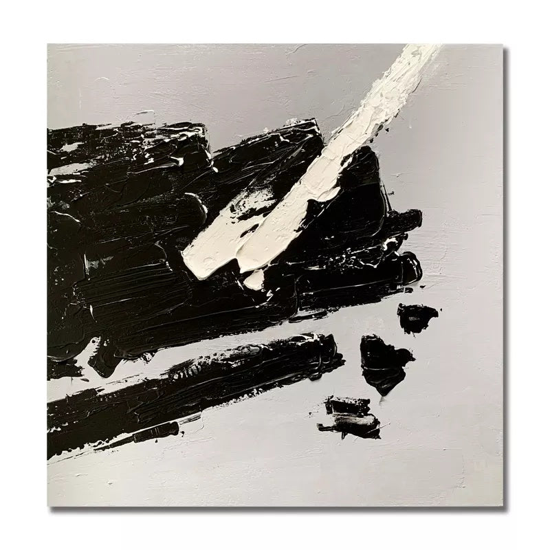 Modern Abstract Oil Painting in Black and White - Striking Minimalist Art