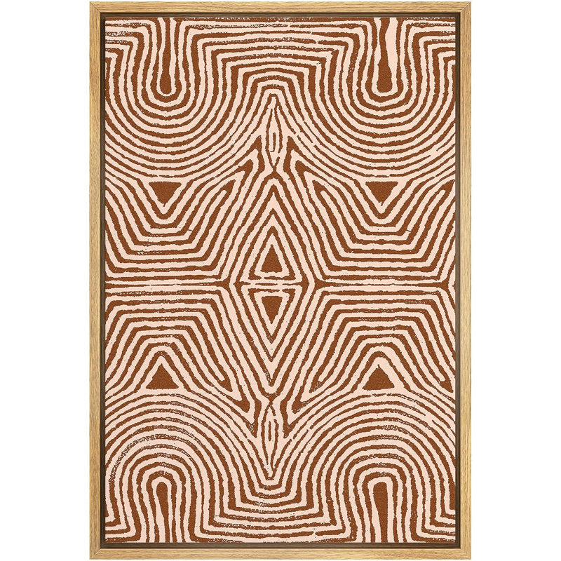 Modern Tribal Geometric Line Art - Symmetrical Minimalist Oil Painting in Warm Tones