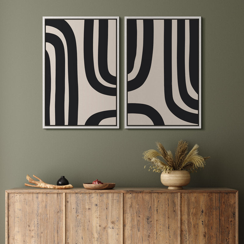 Mid-Century Modern Black Abstract Spiral Art - Framed Canvas Wall Decor