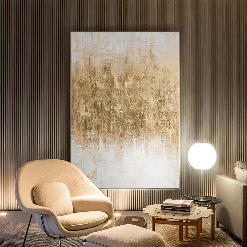 Golden Abstract Landscape Oil Painting for Elegant Home Decor