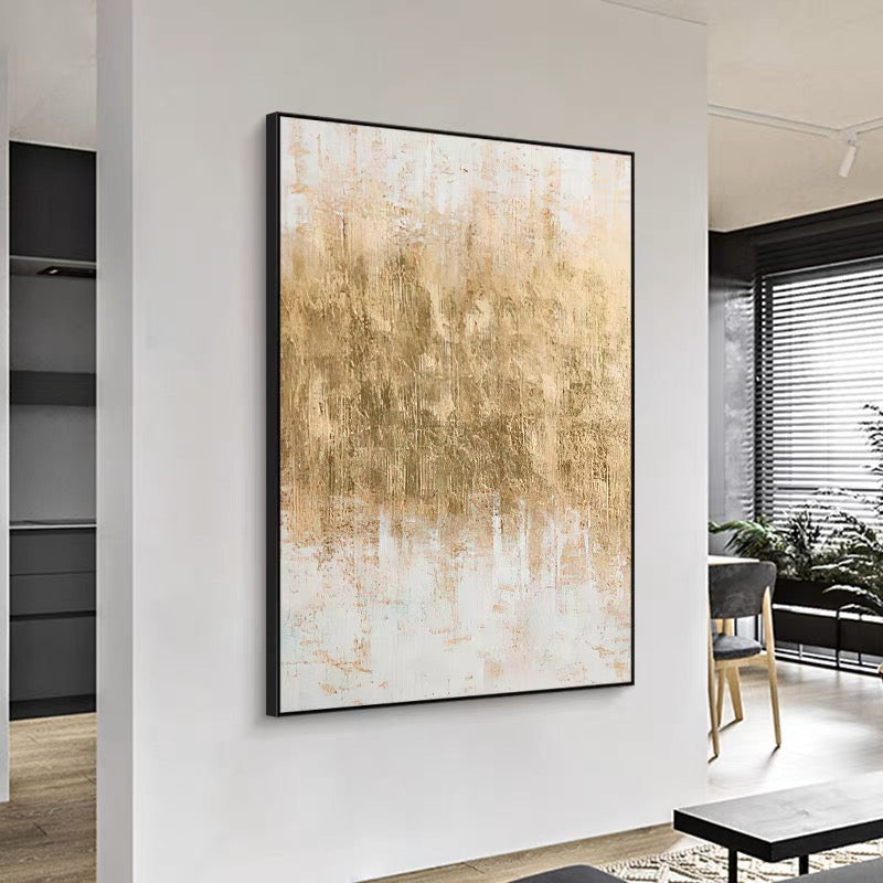 Golden Abstract Landscape Oil Painting for Elegant Home Decor