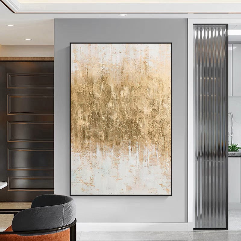 Golden Abstract Landscape Oil Painting for Elegant Home Decor