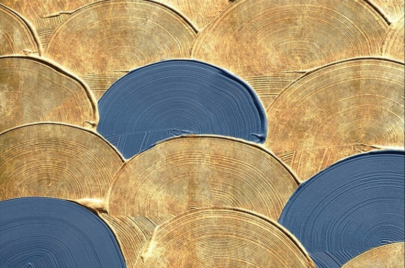 Elegant Blue and Gold Abstract Oil Painting for Contemporary Home Decor
