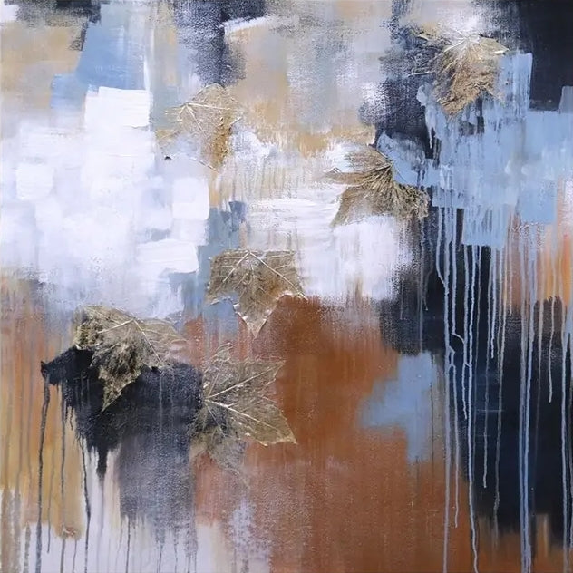 Elegant Abstract Oil Painting with Golden Accents for Modern Home Decor