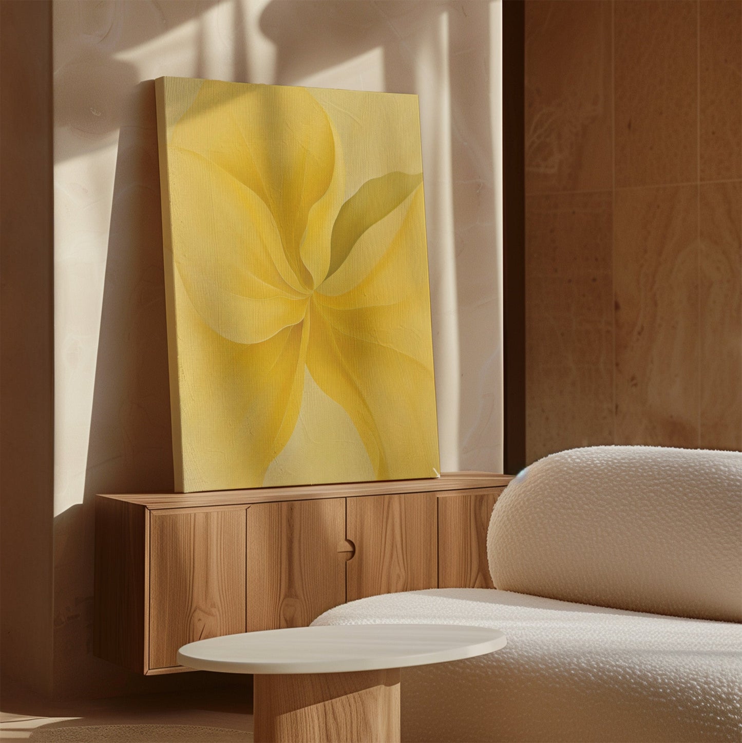 Radiant Yellow Floral Abstract Oil Painting for Brightening Spaces