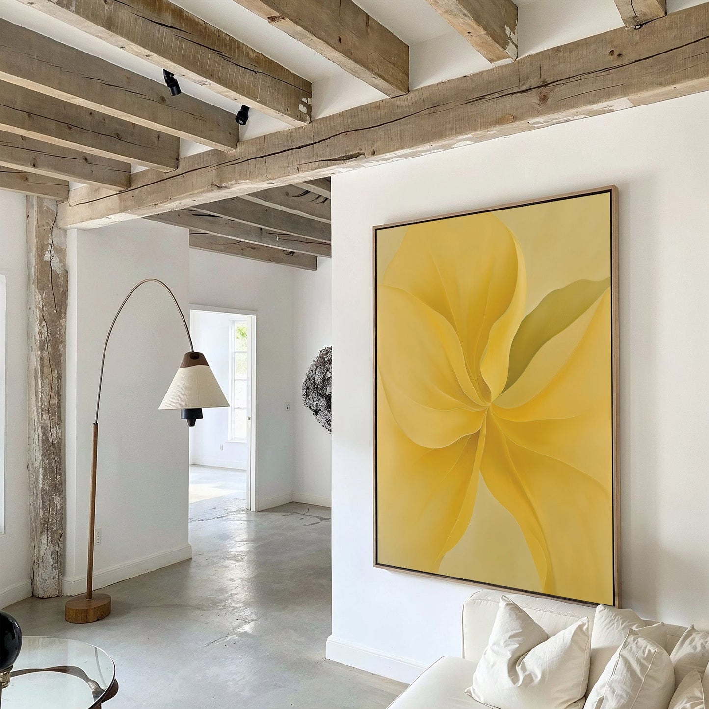 Radiant Yellow Floral Abstract Oil Painting for Brightening Spaces