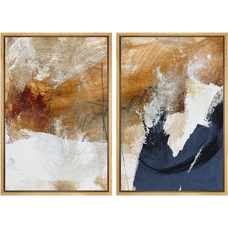 Blue and Brown Abstract Oil Painting Set - Grunge Graffiti Art for Modern Decor