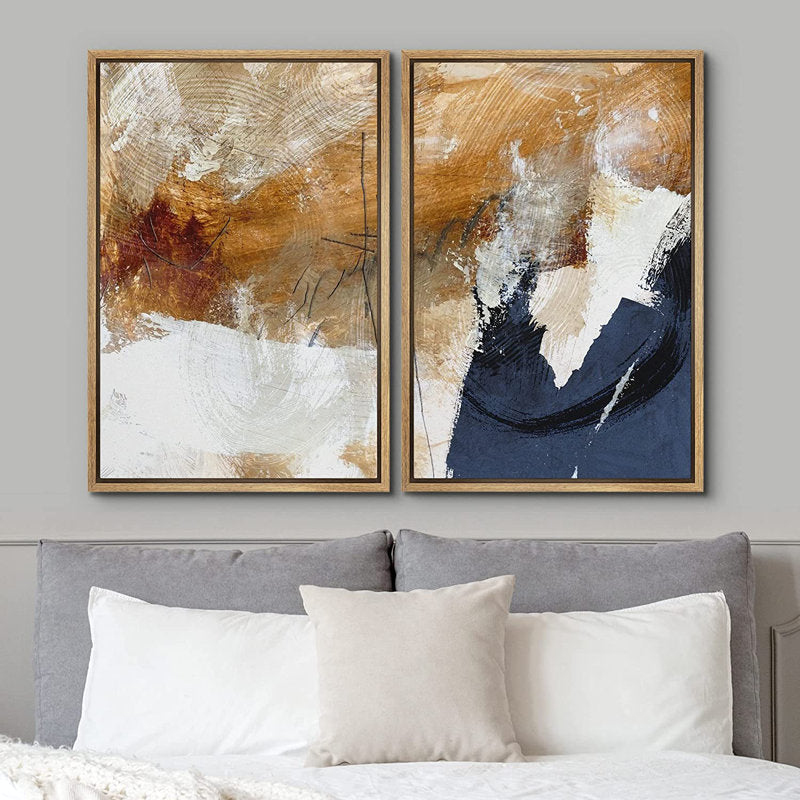Blue and Brown Abstract Oil Painting Set - Grunge Graffiti Art for Modern Decor
