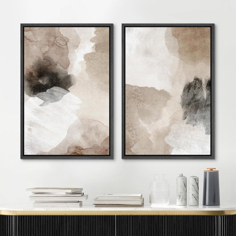Elegant Brown and Black Abstract Oil Painting Set for Modern Home Decor