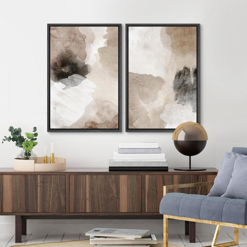Elegant Brown and Black Abstract Oil Painting Set for Modern Home Decor