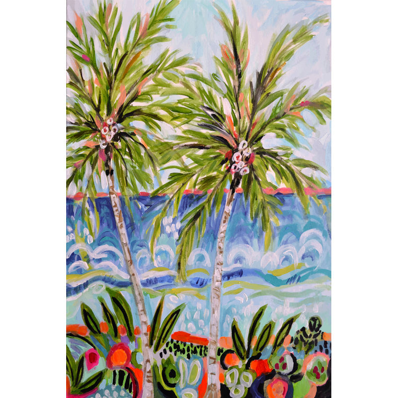 Tropical Vibes: Lush Palm Trees and Ocean Bliss Oil Painting