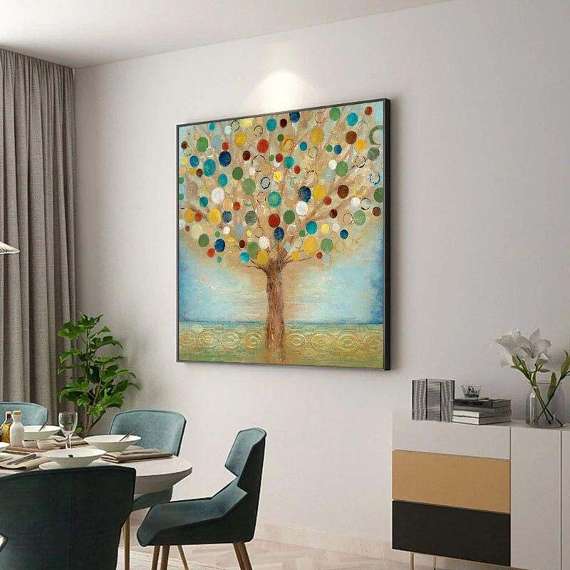 Colorful Abstract Tree Oil Painting for Modern Home Decor