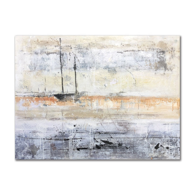 Abstract Coastal Serenity Oil Painting for Modern Home Décor
