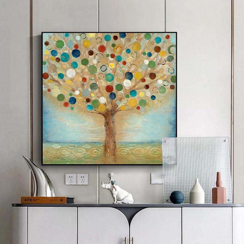Colorful Abstract Tree Oil Painting for Modern Home Decor