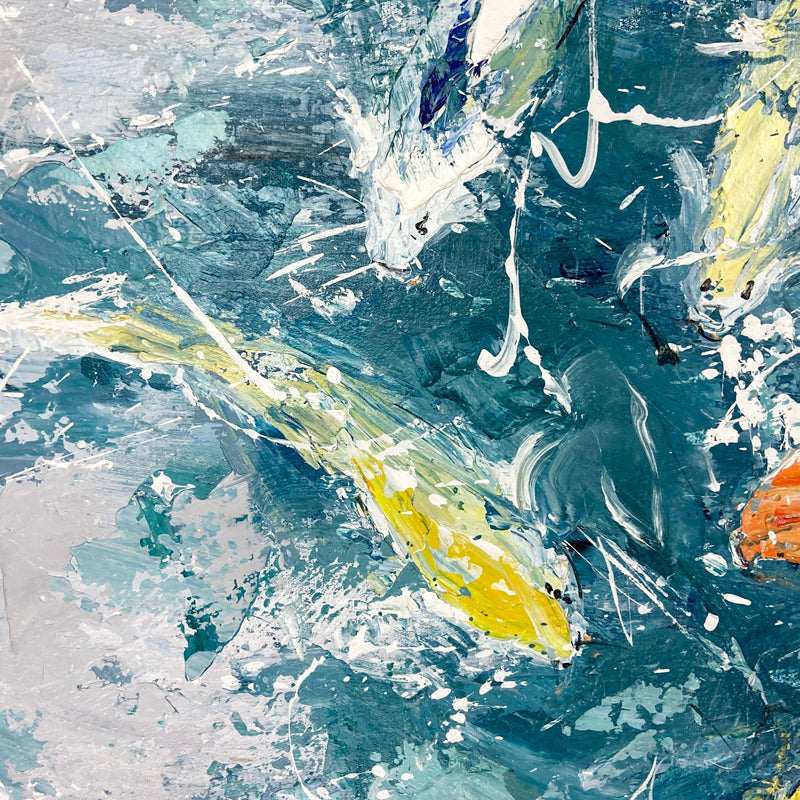 Vibrant Koi Fish Swimming in Tranquil Waters Oil Painting for Home Decor