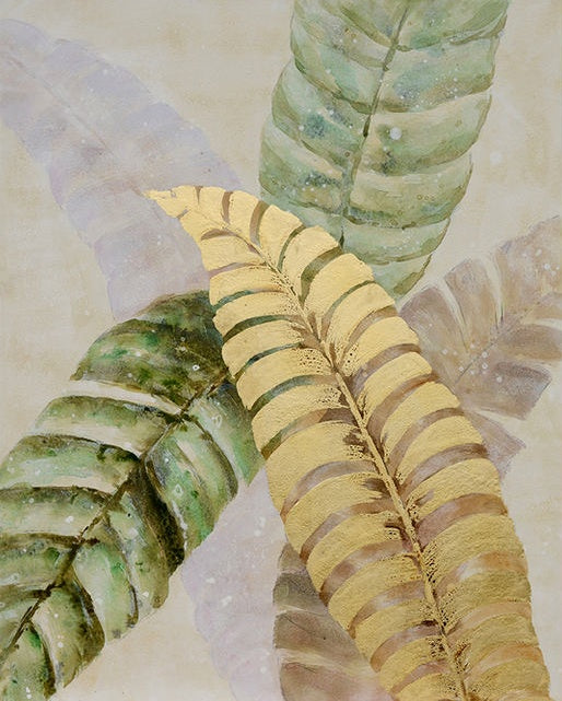 Elegant Golden Leaves: Nature-Inspired Oil Painting for Home Decor
