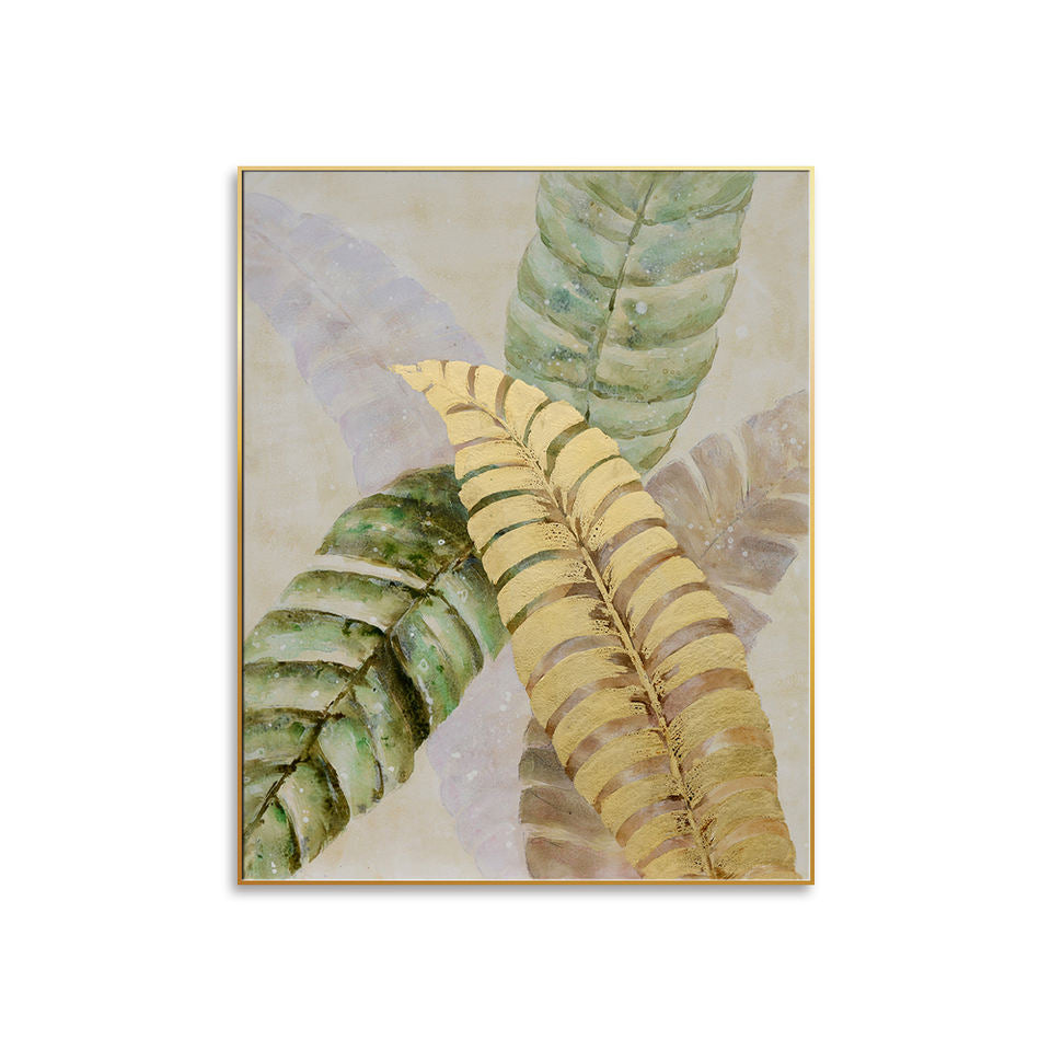 Elegant Golden Leaves: Nature-Inspired Oil Painting for Home Decor
