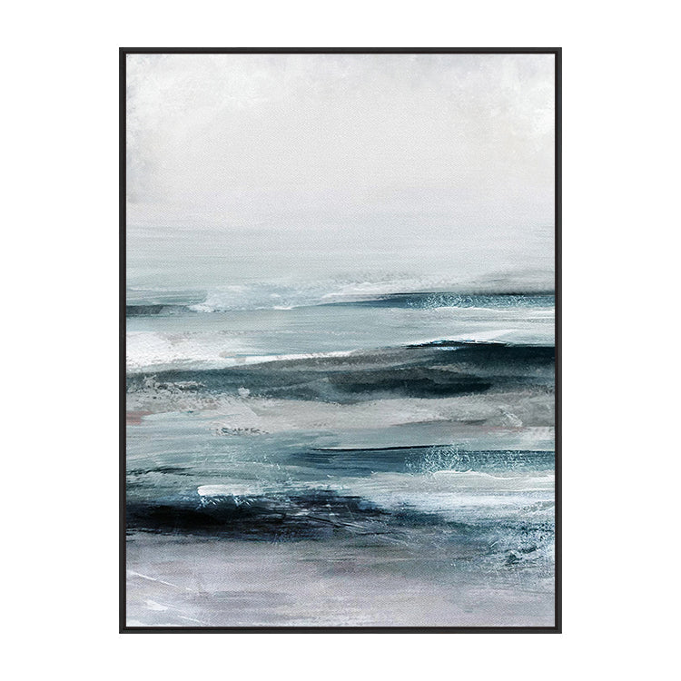 Emotive Abstract Oil Painting of Tranquil Ocean Waves in Serene Blue Tones