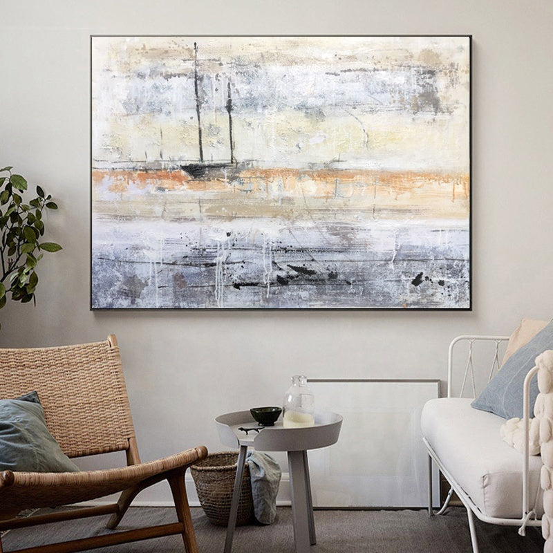 Abstract Coastal Serenity Oil Painting for Modern Home Décor