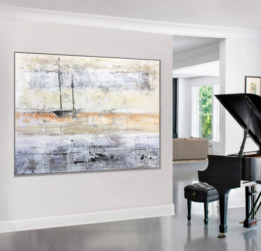 Abstract Coastal Serenity Oil Painting for Modern Home Décor