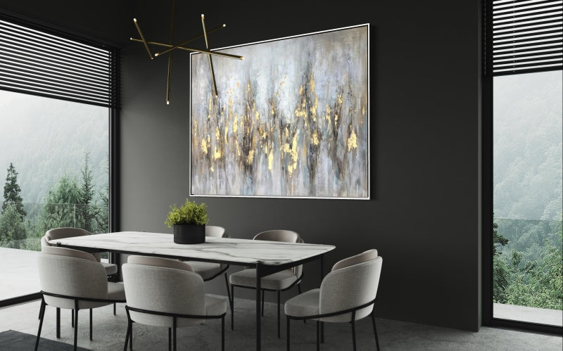 Abstract Shamanic Landscape with Gold Accents - Stunning Oil Painting