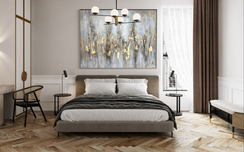 Abstract Shamanic Landscape with Gold Accents - Stunning Oil Painting