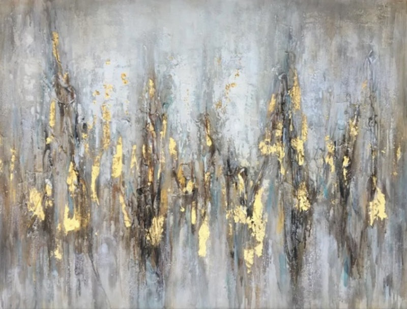 Abstract Shamanic Landscape with Gold Accents - Stunning Oil Painting