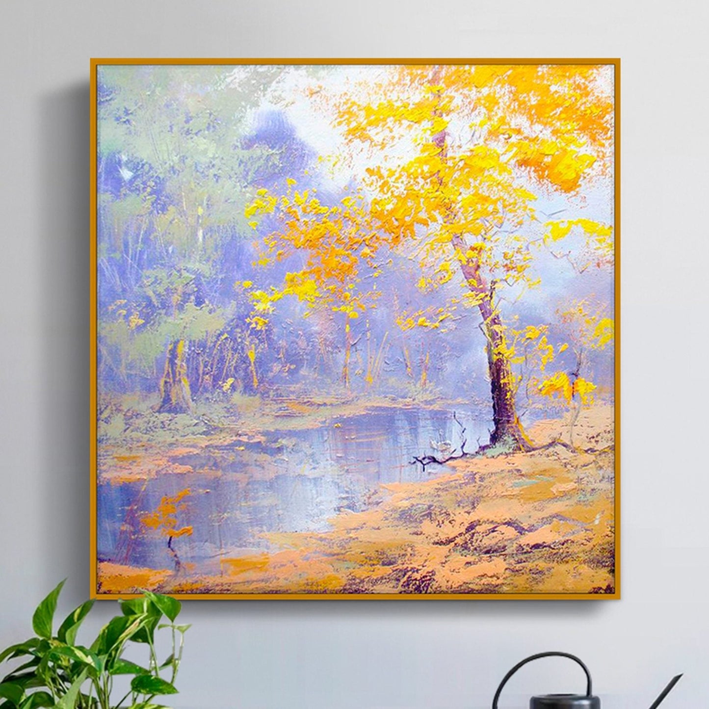 Serene Autumn Reflection: Vibrant Oil Painting of Nature's Tranquility
