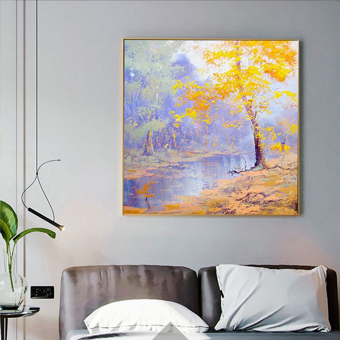 Serene Autumn Reflection: Vibrant Oil Painting of Nature's Tranquility