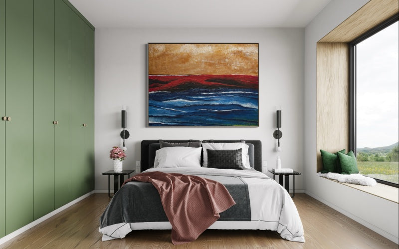 Dynamic Ocean Waves in Bold Colorful Storm Landscape Oil Painting