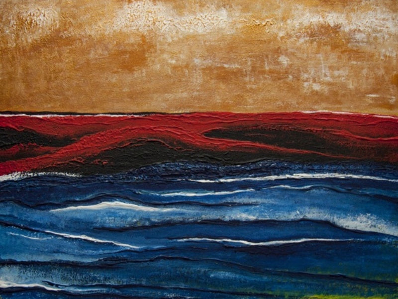 Dynamic Ocean Waves in Bold Colorful Storm Landscape Oil Painting