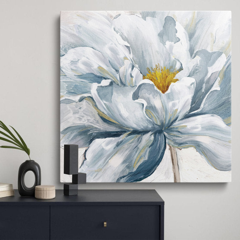 Elegant Hand Painted Blue and White Floral Canvas Art for Modern Decor
