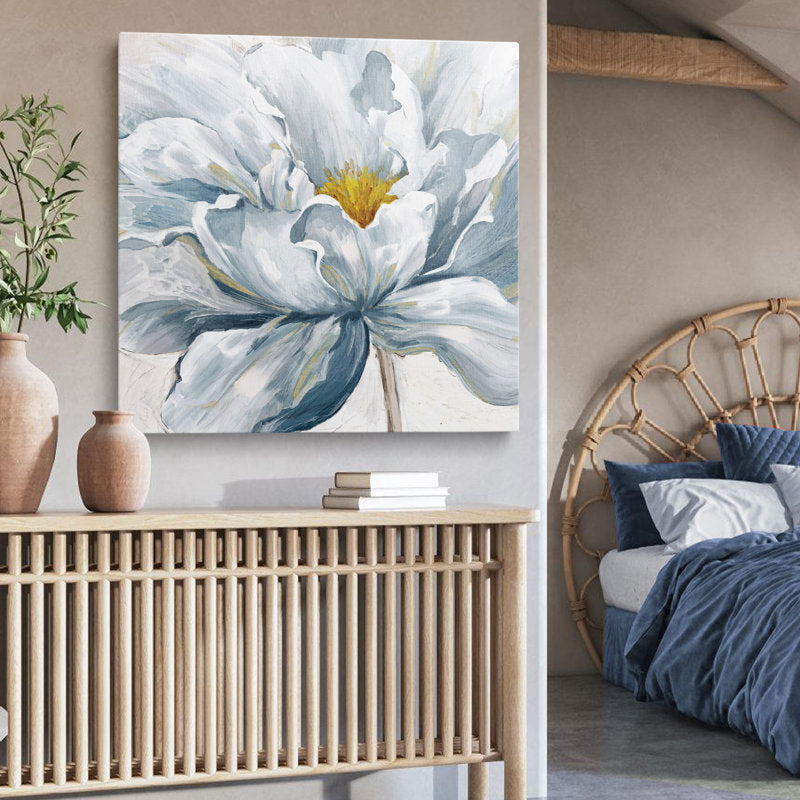 Elegant Hand Painted Blue and White Floral Canvas Art for Modern Decor