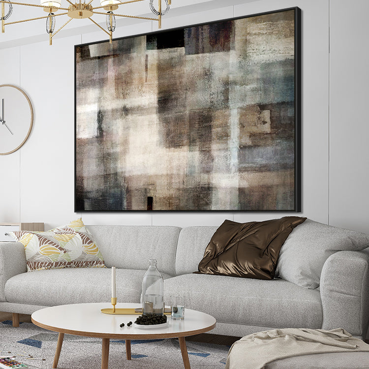 Abstract Oil Painting in Soft Earth Tones for Modern Home Decor