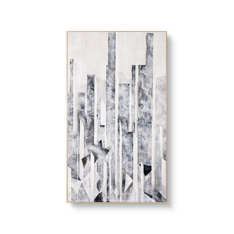 Abstract Grey and White Oil Painting for Modern Home Décor