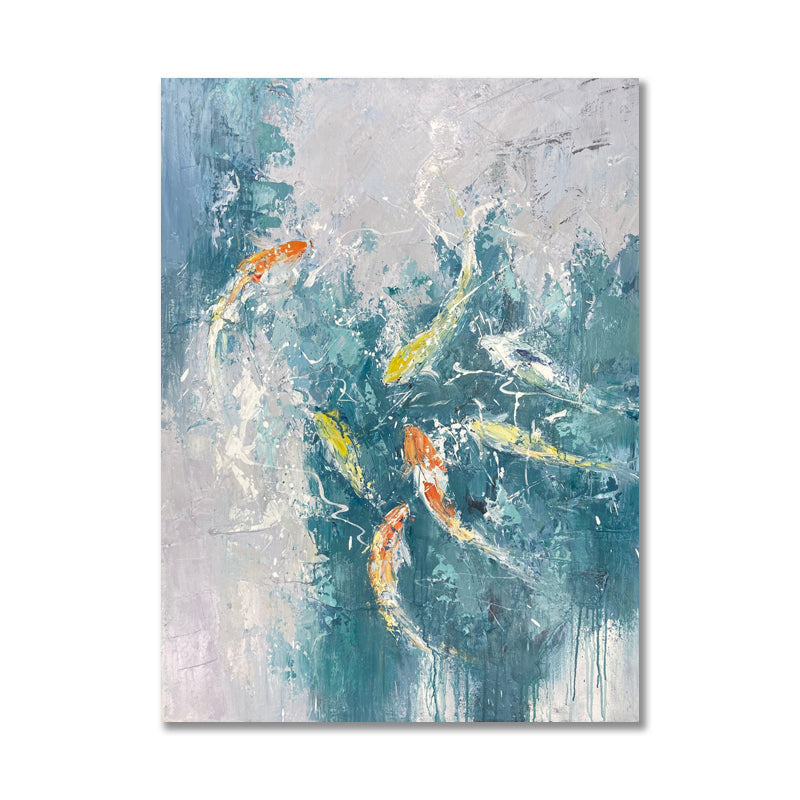 Vibrant Koi Fish Swimming in Tranquil Waters Oil Painting for Home Decor
