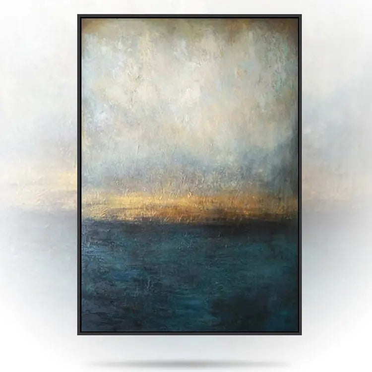 Serene Seascape Oil Painting with Ethereal Light and Calm Ocean Blues