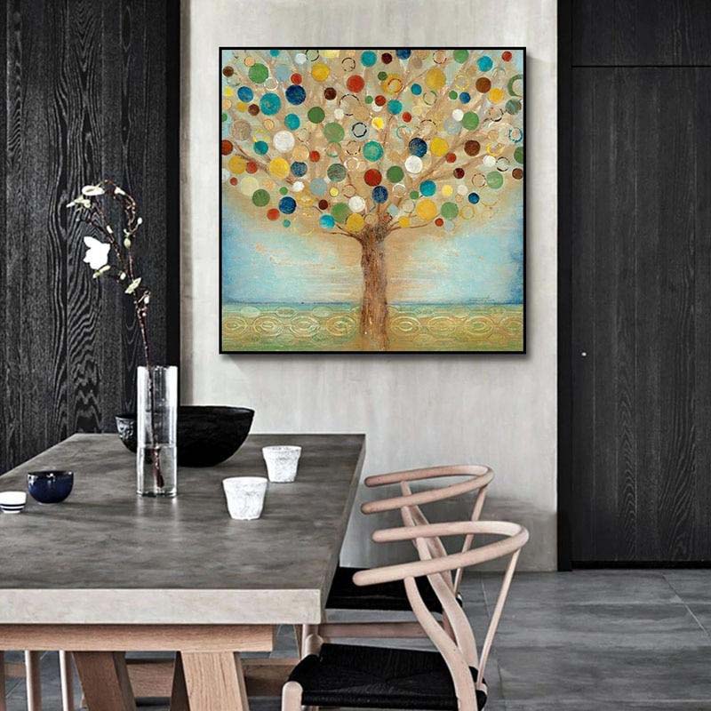 Colorful Abstract Tree Oil Painting for Modern Home Decor