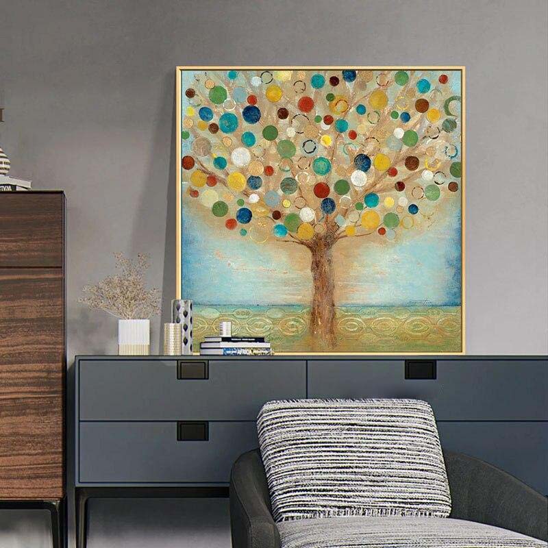 Colorful Abstract Tree Oil Painting for Modern Home Decor