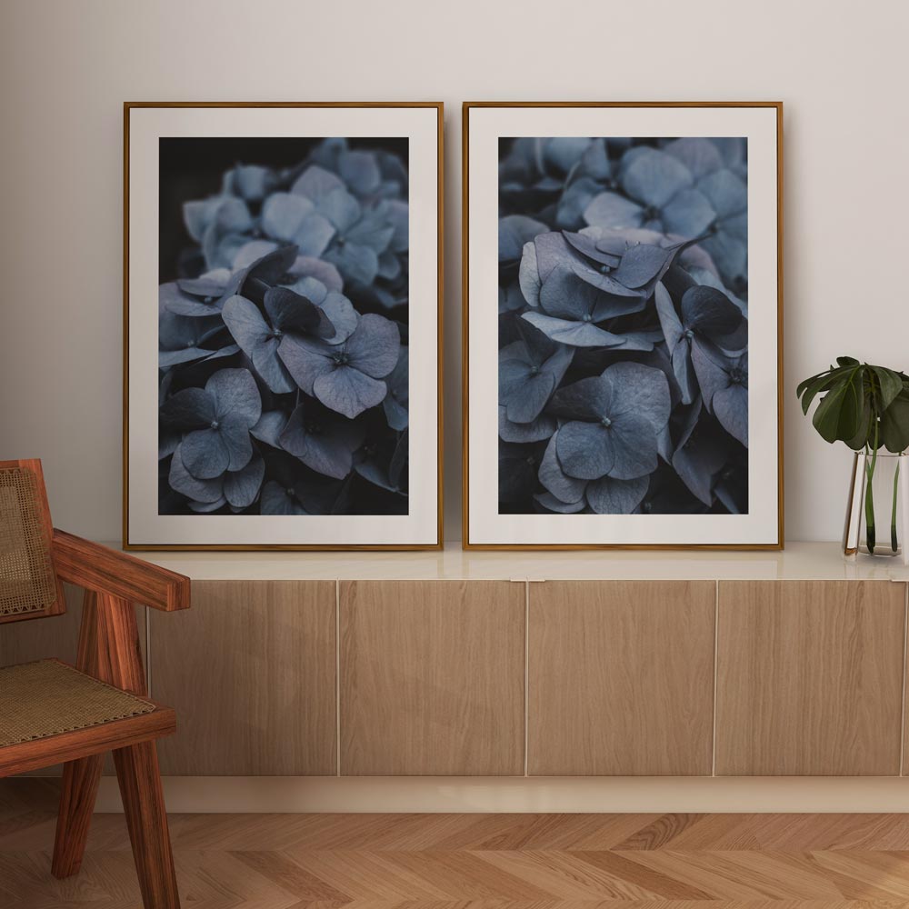 Elegant Blue Hydrangeas - Serene Floral Oil Painting for Home Decor